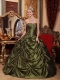 Olive Green Ball Gown Strapless Floor-length Taffeta Beading Quinceanera Dress