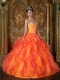 Orange A-Line / Princess Sweetheart Floor-length Ruffles Organza Quinceanera Dress