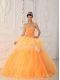 Orange A-Line / Princess Sweetheart Floor-length Satin and Tulle Beading Quinceanera Dress