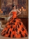 Orange and Black Ball Gown Strapless Floor-length Organza Quinceanera Dress