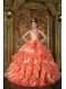 Orange Ball Gown Strapless Floor-length Beading and Ruffles Quinceanera Dress