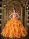 Orange Ball Gown Strapless Floor-length Organza Ruffles Quinceanera Dress
