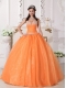 Orange Ball Gown Strapless Floor-length Taffeta and Organza Appliques Quinceanera Dress