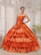 Orange Ball Gown Strapless Floor-length Taffeta Ruffles Quinceanera Dress