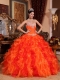 Orange Ball Gown Sweetheart Floor-length Organza Appliques and Beading Quinceanera Dress