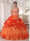 Orange Ball Gown Sweetheart Floor-length Taffeta Appliques and Ruch Quinceanera Dress