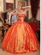Orange Red Ball Gown Strapless Floor-length Taffeta Appliques Quinceanera Dress