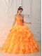 Orange Red Ball Gown Sweetheart Floor-length Organza Beading and Ruch Quinceanera Dress