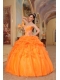 Orange Red Ball Gown Sweetheart Floor-length Taffeta and Organza Appliques Quinceanera Dress