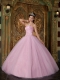 Pink Ball Gown Strapless Floor-length Appliques Tulle Quinceanera Dress
