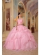 Pink Ball Gown Sweetheart Floor-length Organza Beading Quinceanera Dress