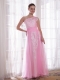 Pink Column / Sheath One Shoulder Floor-length Tulle and Taffeta Embroidery and Rhinestones Prom / Evening Dress