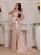 Pink Column Straps Brush Train Taffeta Beading Prom / Pageant Dress