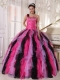 Pretty Multi-colored Quinceanera Dress One Shoulder Floor-length Organza Beading and Ruffles