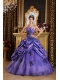 Purple A-Line / Princess Strapless Floor-length Organza Appliques Quinceanera Dress