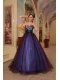 Purple A-line Sweetheart Floor-length Organza Beading Prom / Pageant Dress