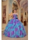 Purple and Aqua Blue Ball Gown Sweetheart Ruffles Organza Quinceanera Dress