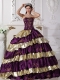 Purple and Gold Taffeta Embroidery Strapless Ball Gown Quinceanera Dress