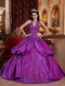 Purple Ball Gown Halter Floor-length Taffeta Appliques Quinceanera Dress