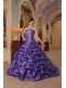 Purple Ball Gown Strapless Court Train Pick-ups Taffeta Quinceanera Dress