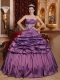 Purple Ball Gown Strapless Floor-length Taffeta Appliques Quinceanera Dress