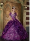 Purple Ball Gown Strapless Floor-length Taffeta Embroidery Quinceanera Dress