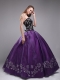 Purple Ball Gown Sweetheart Floor-length Orangza Embroidery Eggplant Quinceanera Dress