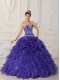 Purple Ball Gown Sweetheart Floor-length Satin and Organza Appliques Quinceanera Dress