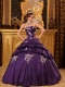 Purple Ball Gown Sweetheart Floor-length Taffeta Beading and Rush Quinceanera Dress