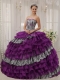 Purple Ball Gown Sweetheart Floor-length Zebra and Organza Beading Quinceanera Dress