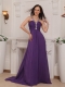 Purple Empire V-neck Brush Train Chiffon Beading and Ruch Prom / Pageant Dress