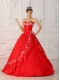 Red A-Line / Princess Sweetheart Floor-length Embroidery and Beading Quinceanera Dress