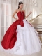 Red and White Ball Gown Sweetheart Organza and Taffeta Beading Quinceanera Dress