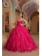 Red Ball Gown Halter Floor-length Organza Embroidery Quinceanera Dress