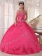 Red Ball Gown Halter Floor-length Taffeta Appliques Quinceanera Dress