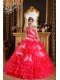 Red Ball Gown One Shoulder Floor-length Organza Ruffles and Beading Quinceanera Dress