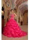 Red Ball Gown Spaghetti Straps Floor-length Organza Embroidery Quinceanera Dress