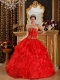 Red Ball Gown Strapless Floor-length Appliques Organza Quinceanera Dress