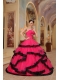 Red Ball Gown Strapless Floor-length Organza Appliques Quinceanera Dress