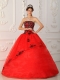Red Ball Gown Strapless Floor-length Satin and Organza Sweet 16 Dress