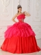 Red Ball Gown Strapless Floor-length Taffeta and Organza Appliques Quinceanera Dress