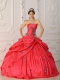 Red Ball Gown Strapless Floor-length Taffeta Appliques Quinceanera Dress