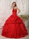 Red Ball Gown Sweetheart Floor-length Beading Taffeta Quinceanera Dress