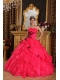 Red Ball Gown Sweetheart Floor-length Organza Appliques Quinceanera Dress
