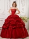 Red Ball Gown Sweetheart Floor-length Tafftea Appliques Quinceanera Dress