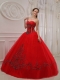 Red Ball Gown Sweetheart Floor-length Tulle Appliques Quinceanera Dress