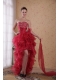 Red Column Sweetheart High-low Organza Beading Prom / Cocktail Dress