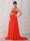 Red Empire Halter Court Train Chiffon Beading Red Prom / Evening Dress