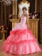 Romantic Ball Gown One Shoulder Floor-length Organza Appliques with Beading Quinceanera Dress