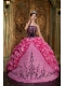 Rose Pink Ball Gown Strapless Floor-length Embroidery Taffeta Quinceanera Dress